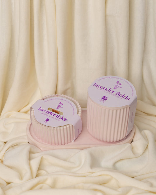 Vela aromatica con base de concreto lavender fields